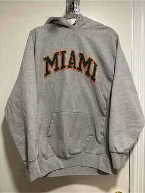 VTG Y2K Steve & Barry XL University of Miami Spellout Gray Reverse Weave hoodie